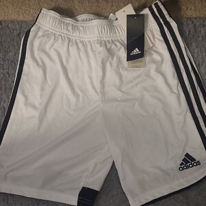 adidas Youth White Athletic Shorts with Black Stripes
